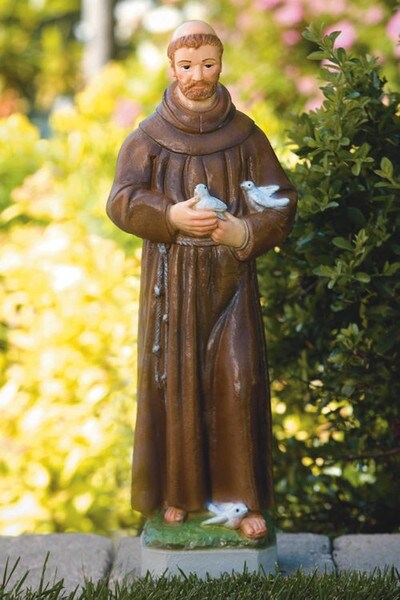 Saint Francis with Birds Statue Detailed Classic Coloring Sculpture Cement